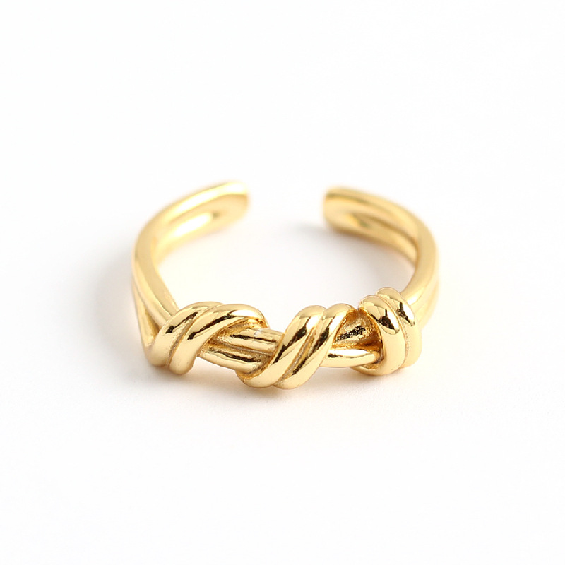 Korean and Japanese Style S925 Sterling Silver INS Trendy Ribbon Knot Woven Ring Popular for Influencers