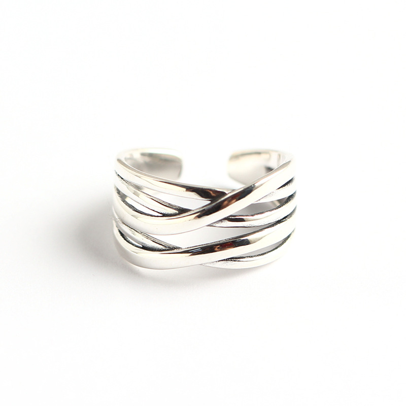 Korean and Japanese Style S925 Sterling Silver Line Woven Ring Vintage Braided Design Ring for Women Silver Jewelry
