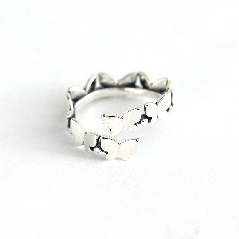 Korean Dongdaemun Round Bead Butterfly Niche Ring S925 Sterling Silver INS Trendy Index Finger Ring for Women