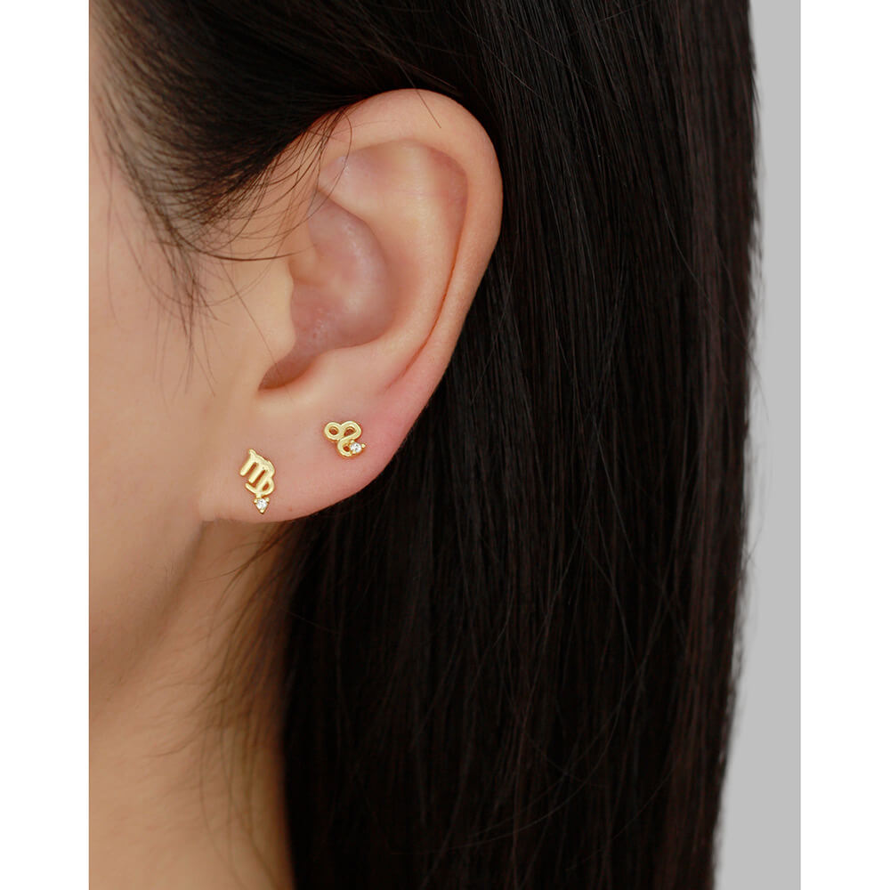 European and American Piercing Ear Studs S925 Silver Zodiac Flat Ear Cuffs Symbol Pattern Earrings - Image 6