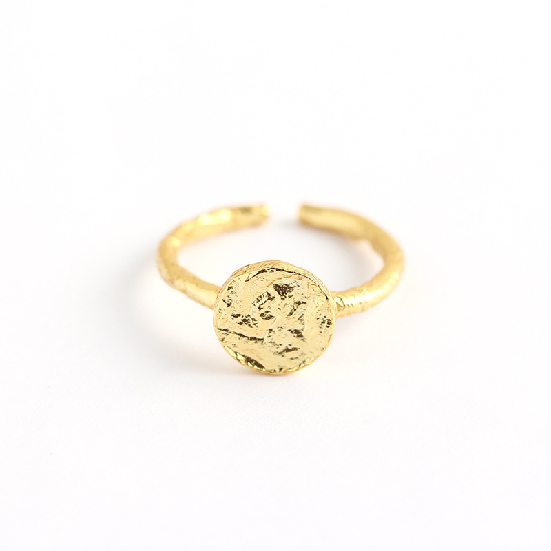 Korean Style S925 Sterling Silver INS Irregular Concave Surface Foil Paper Texture Design Ring for Women