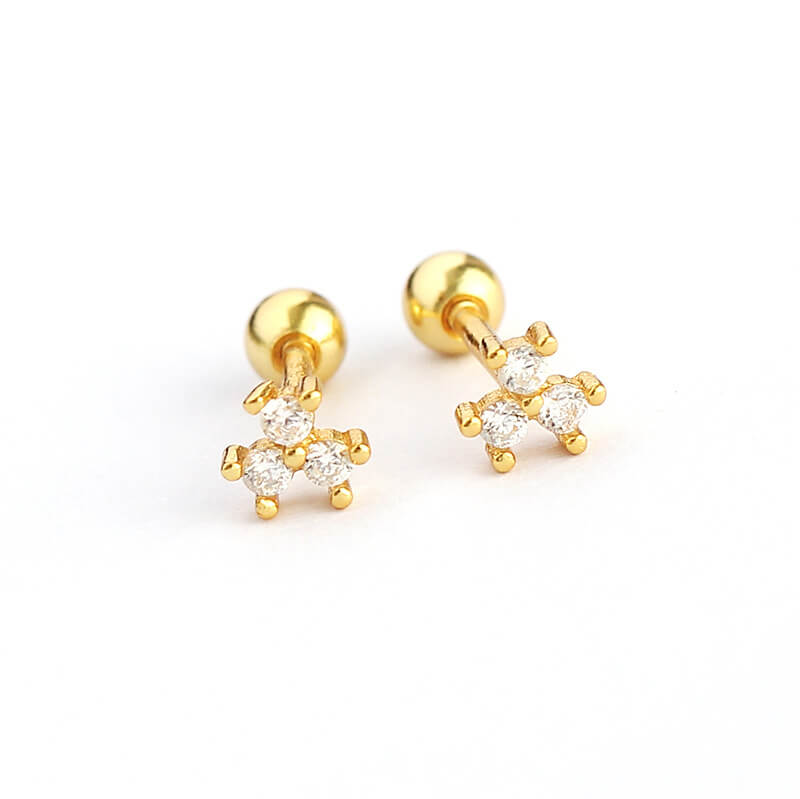 European and American S925 Silver INS Floral Diamond Mini Screw Ear Studs Ear Bone Earrings Sweet Jewelry