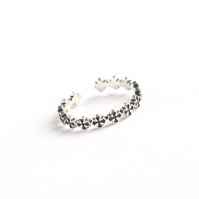 Vintage Cross Ring S925 Sterling Silver Trendy Creative Cross Index Finger Ring Open Ring