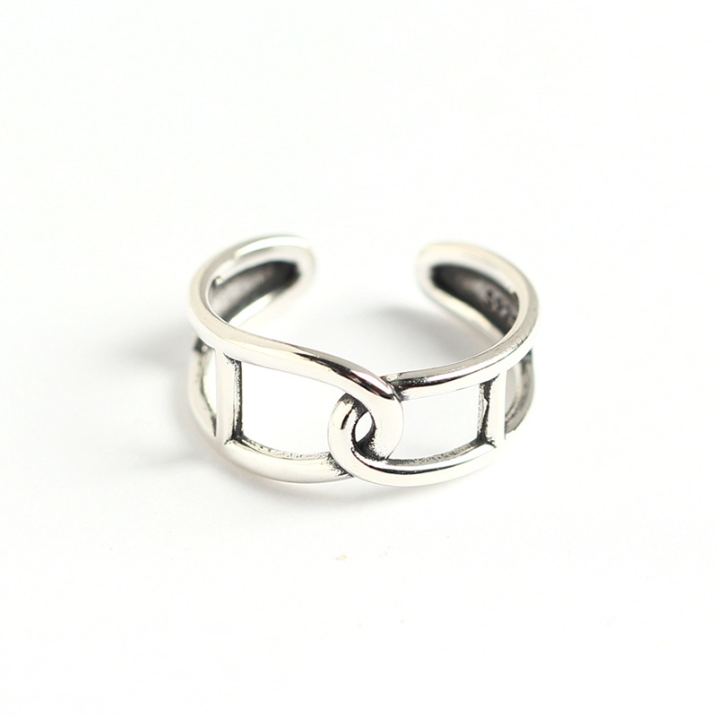 Korean Style S925 Sterling Silver Double C Cross Ring Hollow Line Design Open Silver Ring