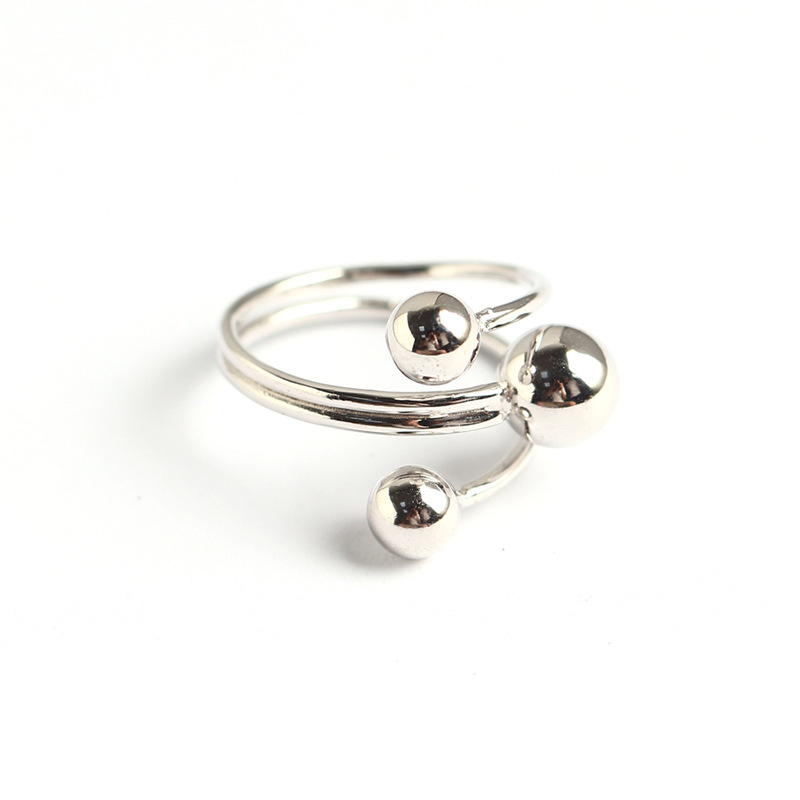 Korean Dongdaemun Trendy Round Bead Cross Ring Minimalist Plain Bead Line S925 Silver Ring