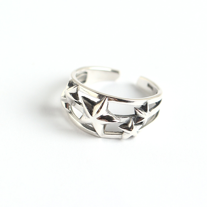 Korean Style S925 Sterling Silver INS Vintage Five-pointed Star Ring Retro Star Design for Women