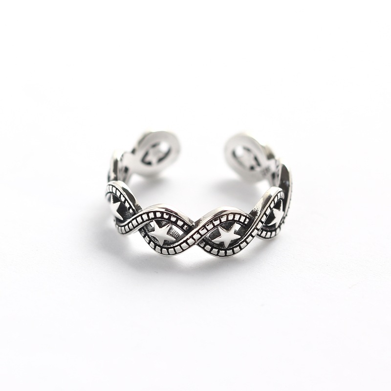 Korean Style S925 Sterling Silver Star Vintage Ring Trendy Fashionable Open Index Finger Ring for Women