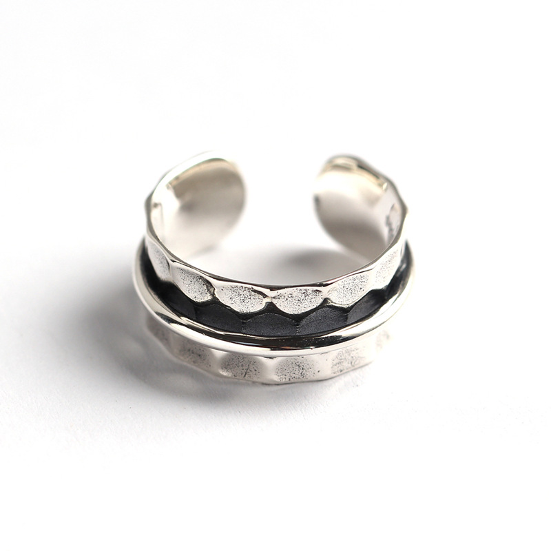 Korean Style Irregular Silver Ring Baroque Hammered Surface Satellite S925 Sterling Silver Ring