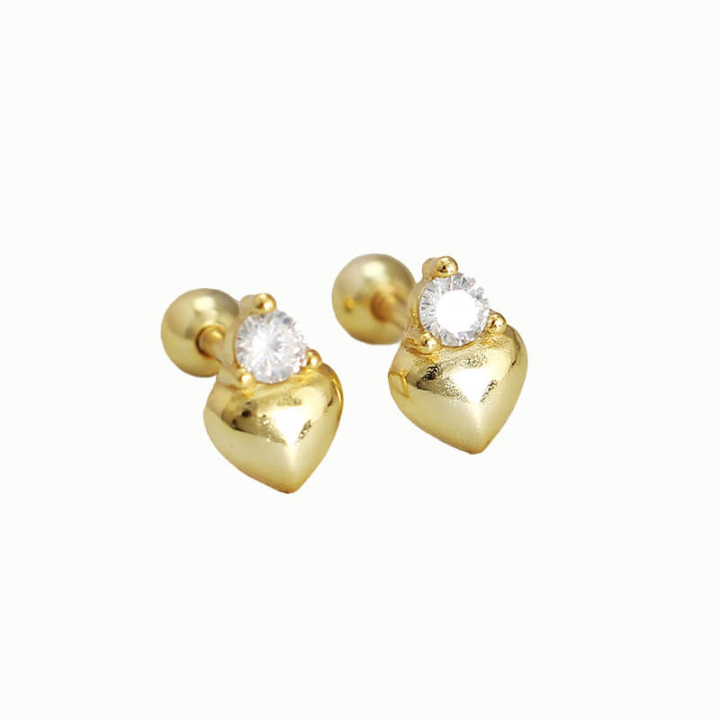 Korean Fresh Ear Studs 925 Silver Heart Ear Cuffs Women Screw Ear Studs Earrings Jewelry
