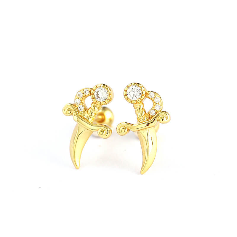 European Vintage Ear Studs S925 Silver INS Small Dagger Diamond Piercing Screw Ear Studs Ear Bone Earrings for Women