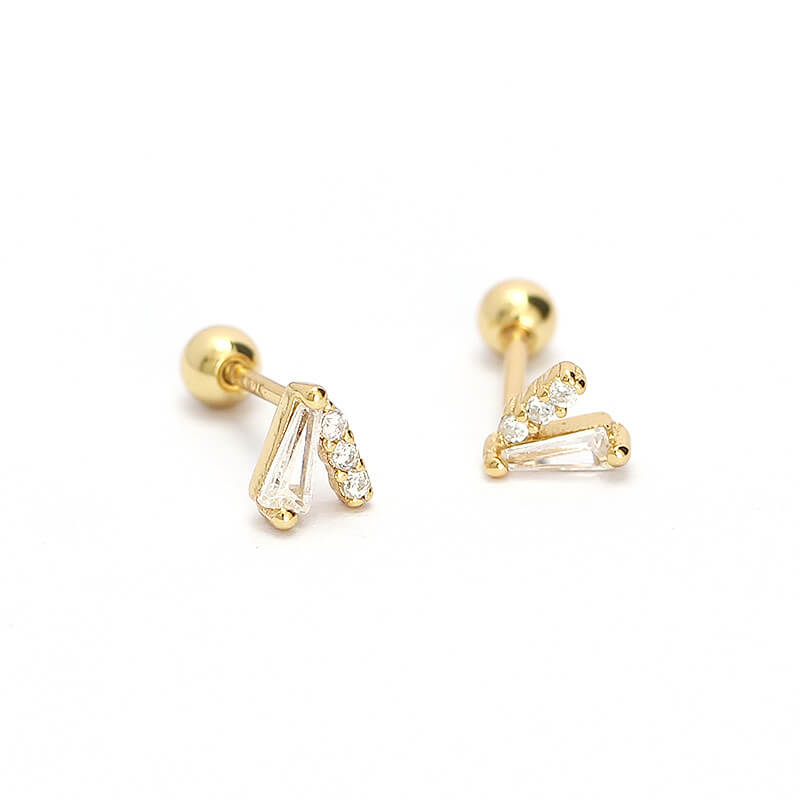 Piercing Ear Studs S925 Silver INS Diamond V-Shape Screw Ear Bone Cuffs Unique Layered Earrings
