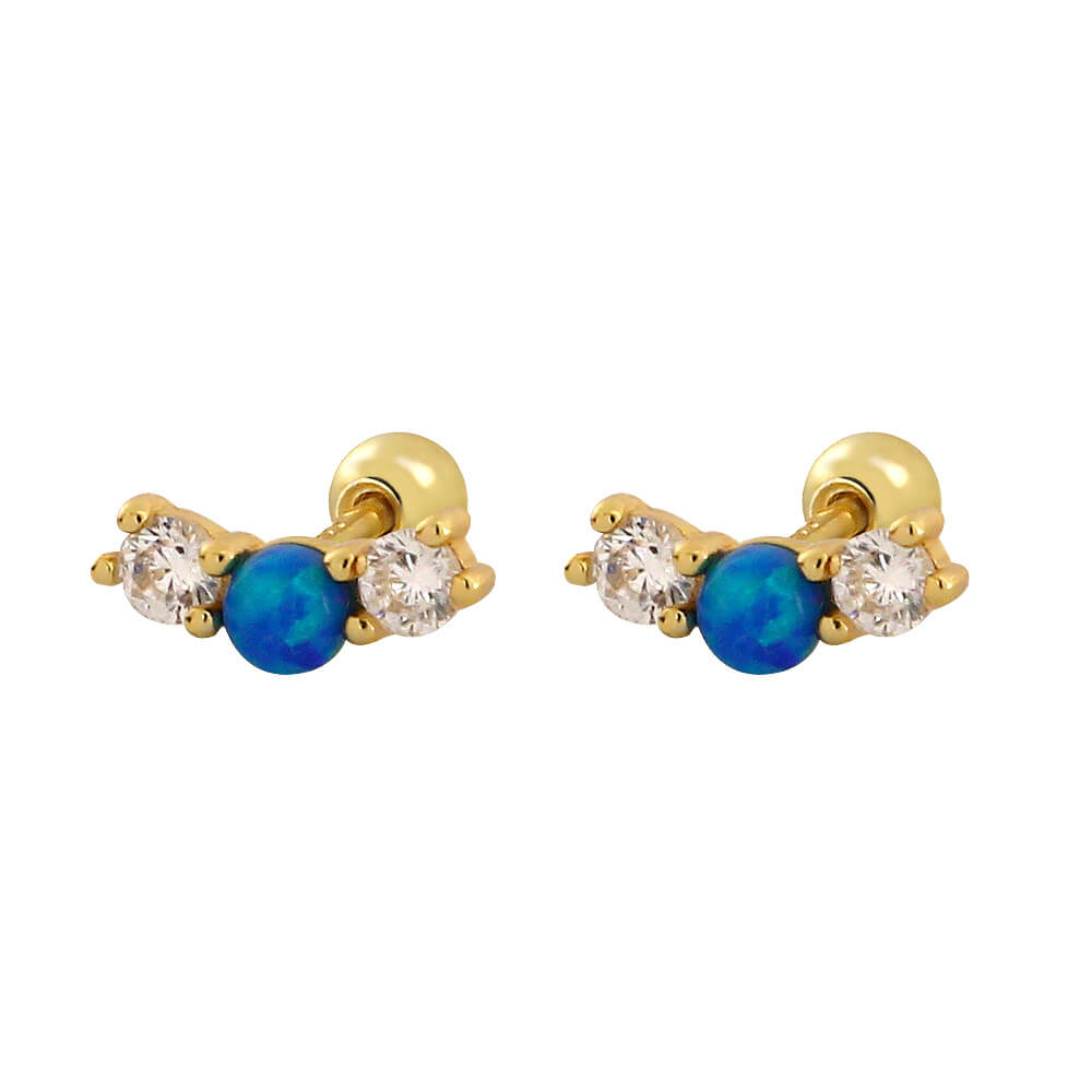 Elegant Opal Ear Studs S925 Silver Diamond Opal Ear Bone Cuffs Unique Threaded Earrings