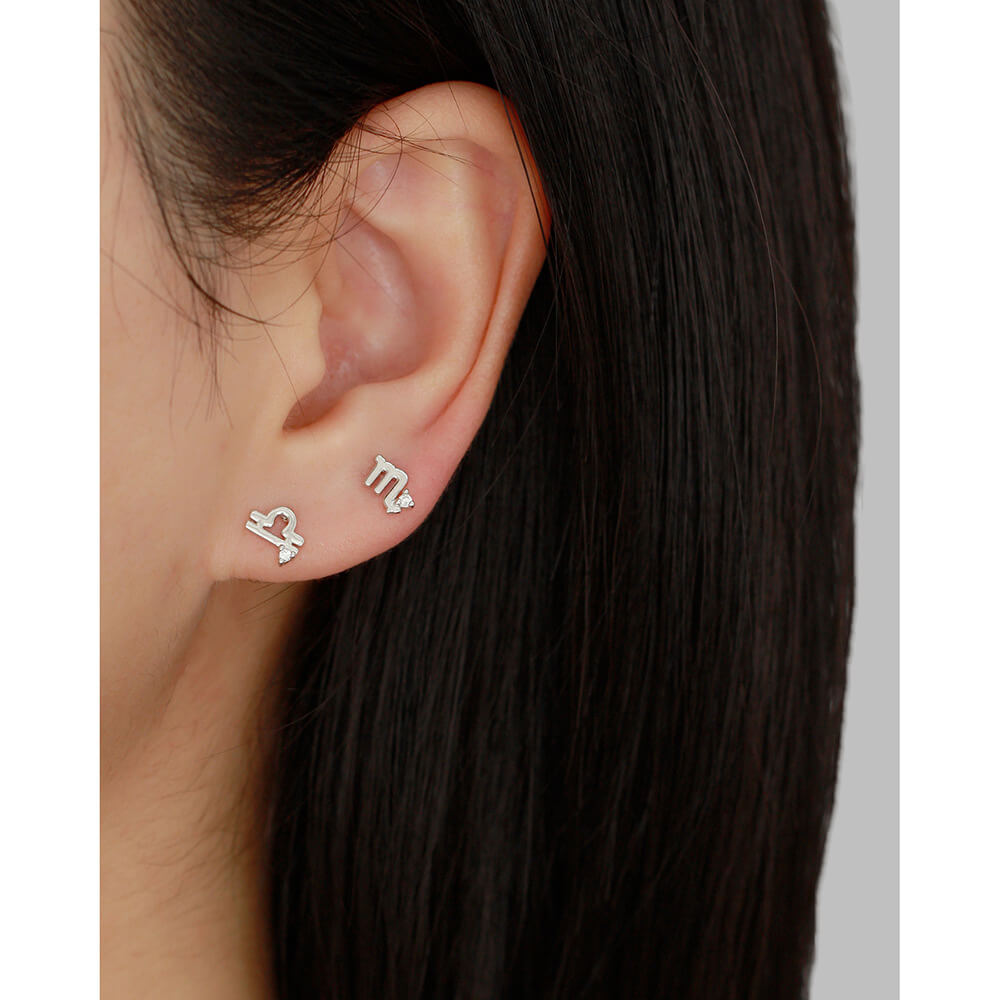 European and American Piercing Ear Studs S925 Silver Zodiac Flat Ear Cuffs Symbol Pattern Earrings - Image 5