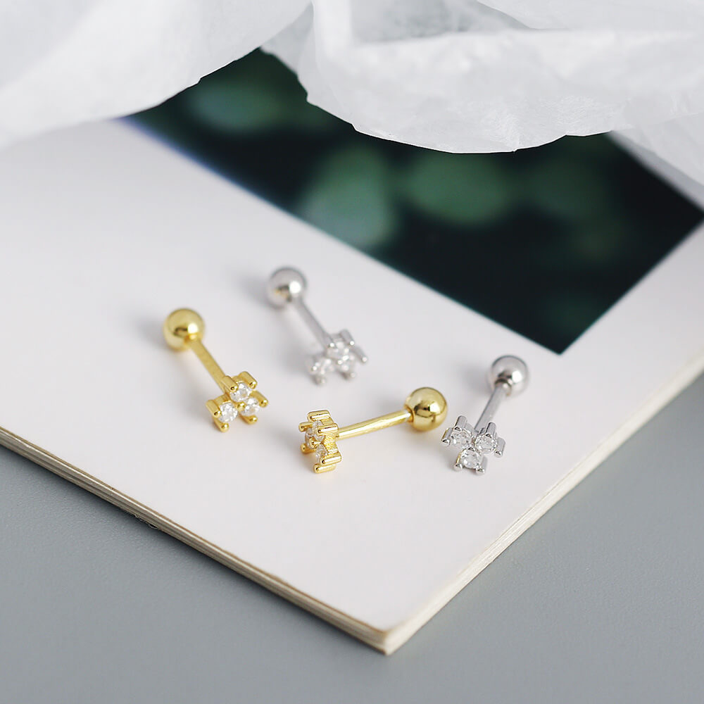 European and American S925 Silver INS Floral Diamond Mini Screw Ear Studs Ear Bone Earrings Sweet Jewelry - Image 4