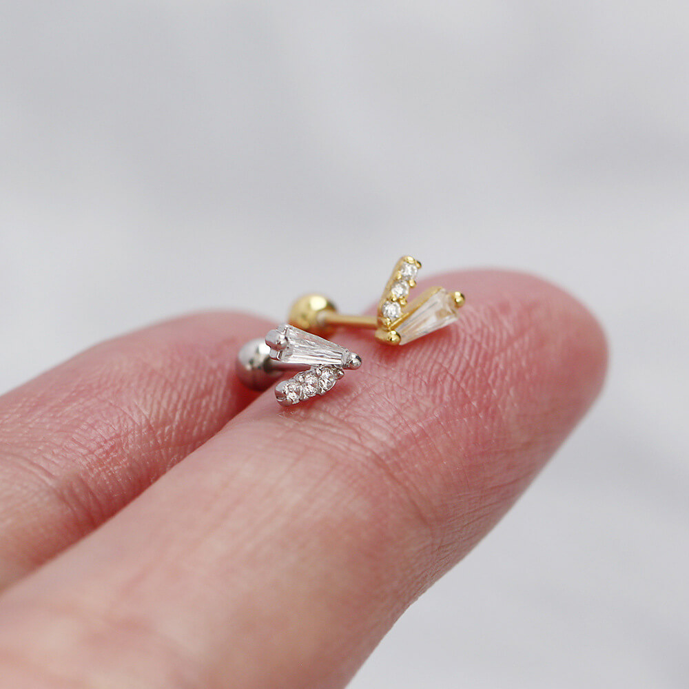 Piercing Ear Studs S925 Silver INS Diamond V-Shape Screw Ear Bone Cuffs Unique Layered Earrings - Image 4