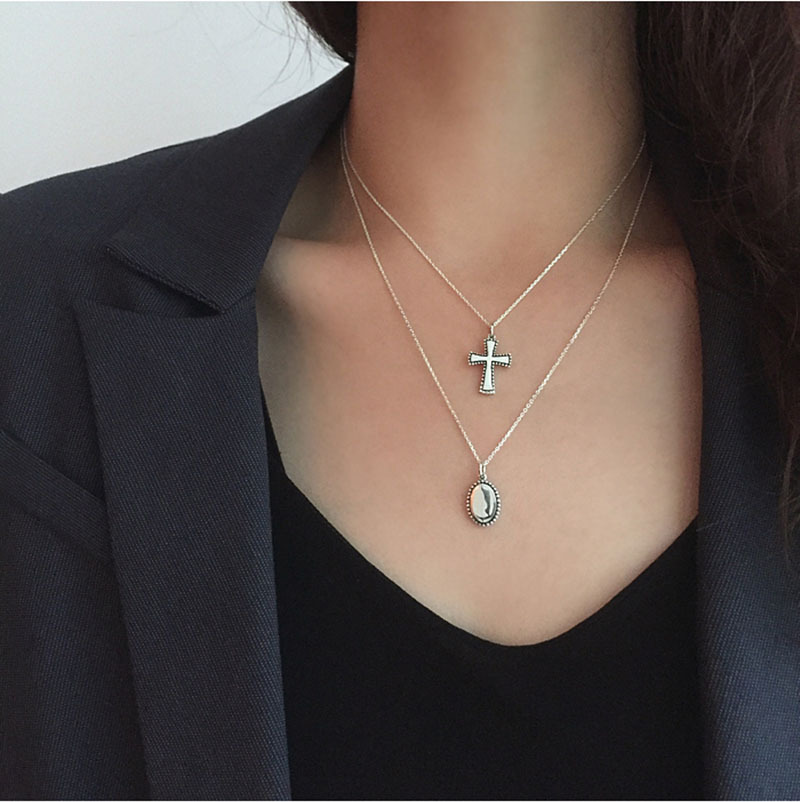New Simple Vintage Necklace S925 Silver Cross Round Pendant Square Heart Silver Pendant Collarbone Chain - Image 17