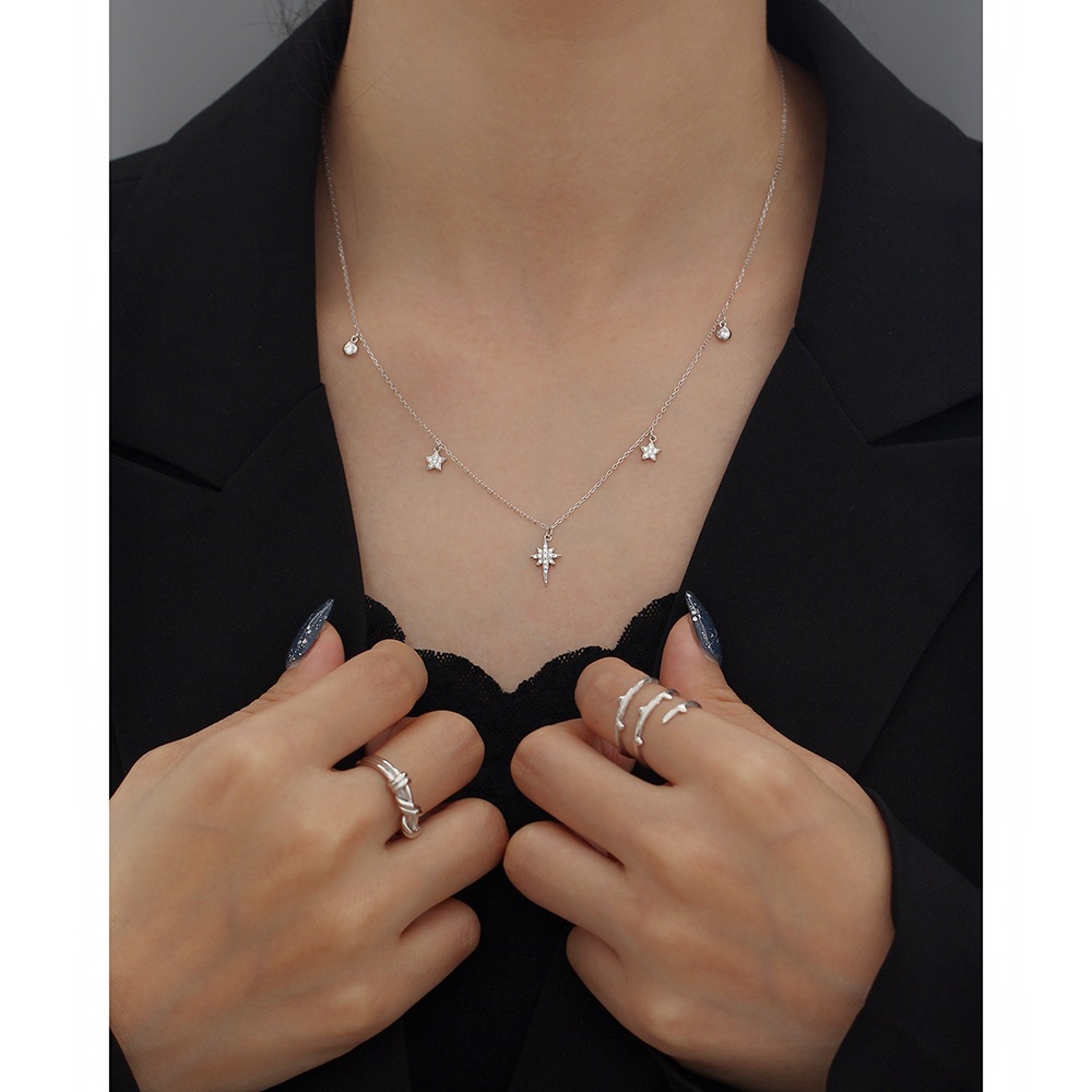 European S925 Silver Necklace INS Light Luxury Star Diamond Collarbone Chain Jewelry - Image 13