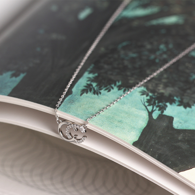 Fresh Korean Style Double C Necklace S925 Silver Diamond Fashion Simple Letter Necklace Collarbone Chain - Image 6