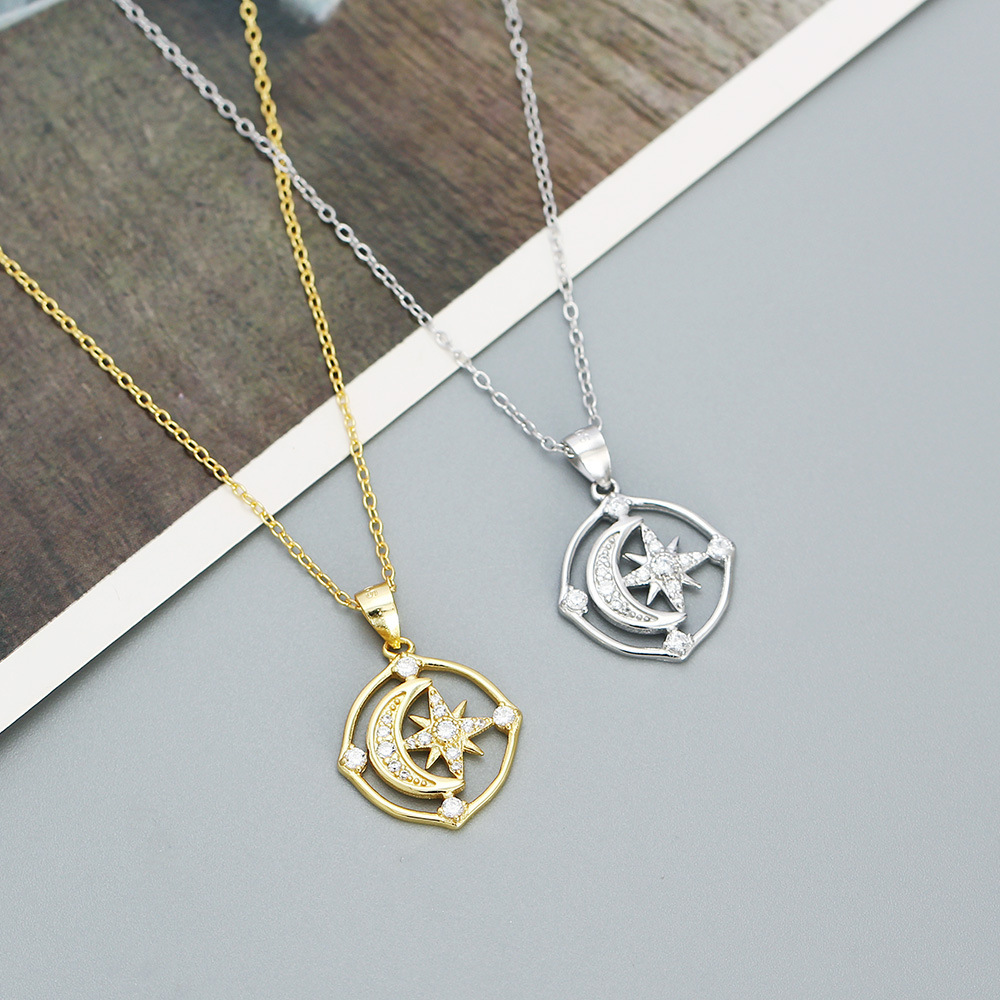 S925 Silver Moon Star Diamond Necklace Women Eight-Point Star Collarbone Chain Niche Design Fine Chain - Image 3