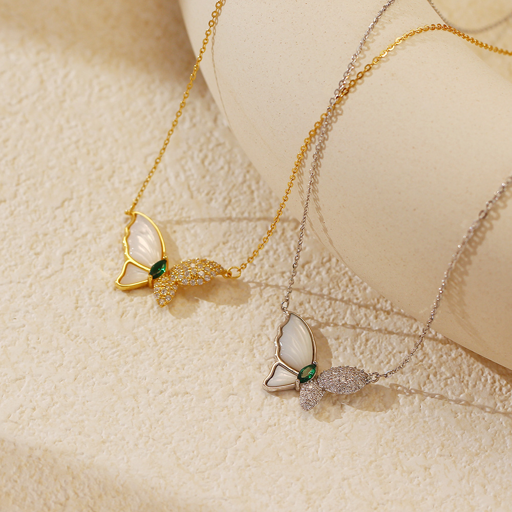 Luxury Necklace S925 Silver INS White Mother-of-Pearl Butterfly Collarbone Chain Niche High-End Jewelry for Women - Image 3