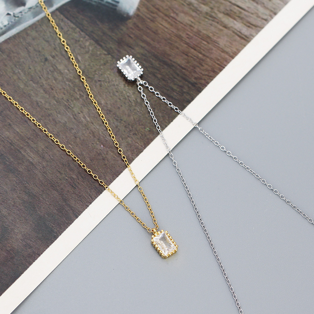 Exquisite Necklace S925 Silver INS Rectangular Zircon Vintage Collarbone Chain Personalized Versatile Jewelry - Image 3