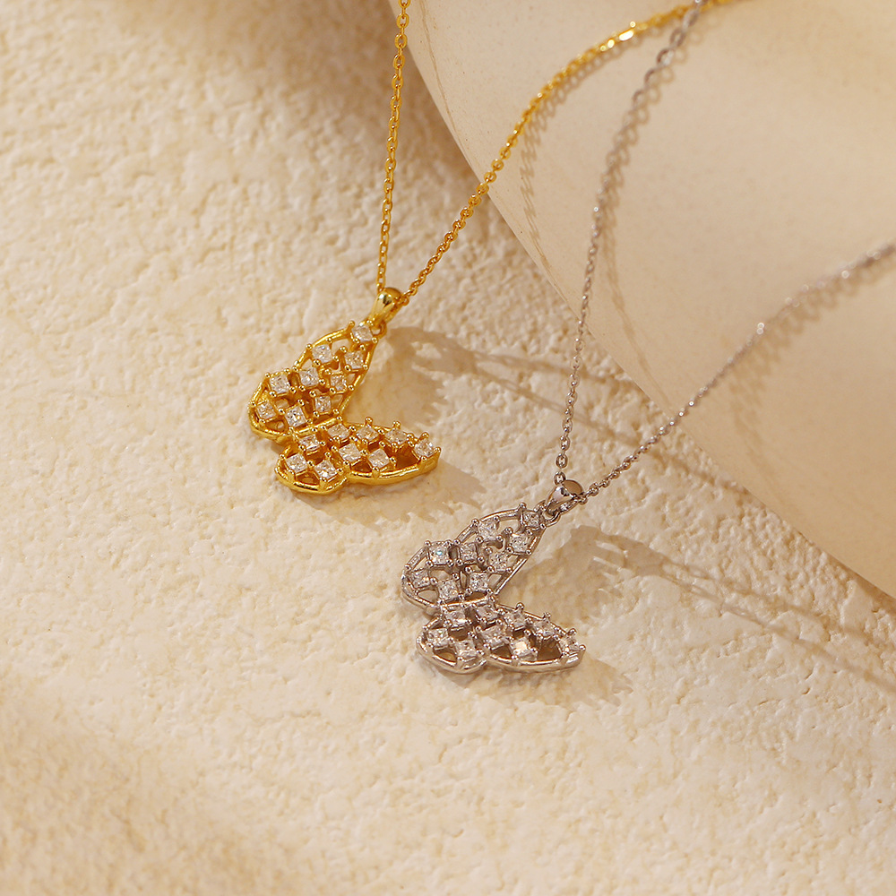 French Luxury Necklace S925 Silver Butterfly Diamond Hollow Collarbone Chain Personalized Niche Jewelry - Image 3