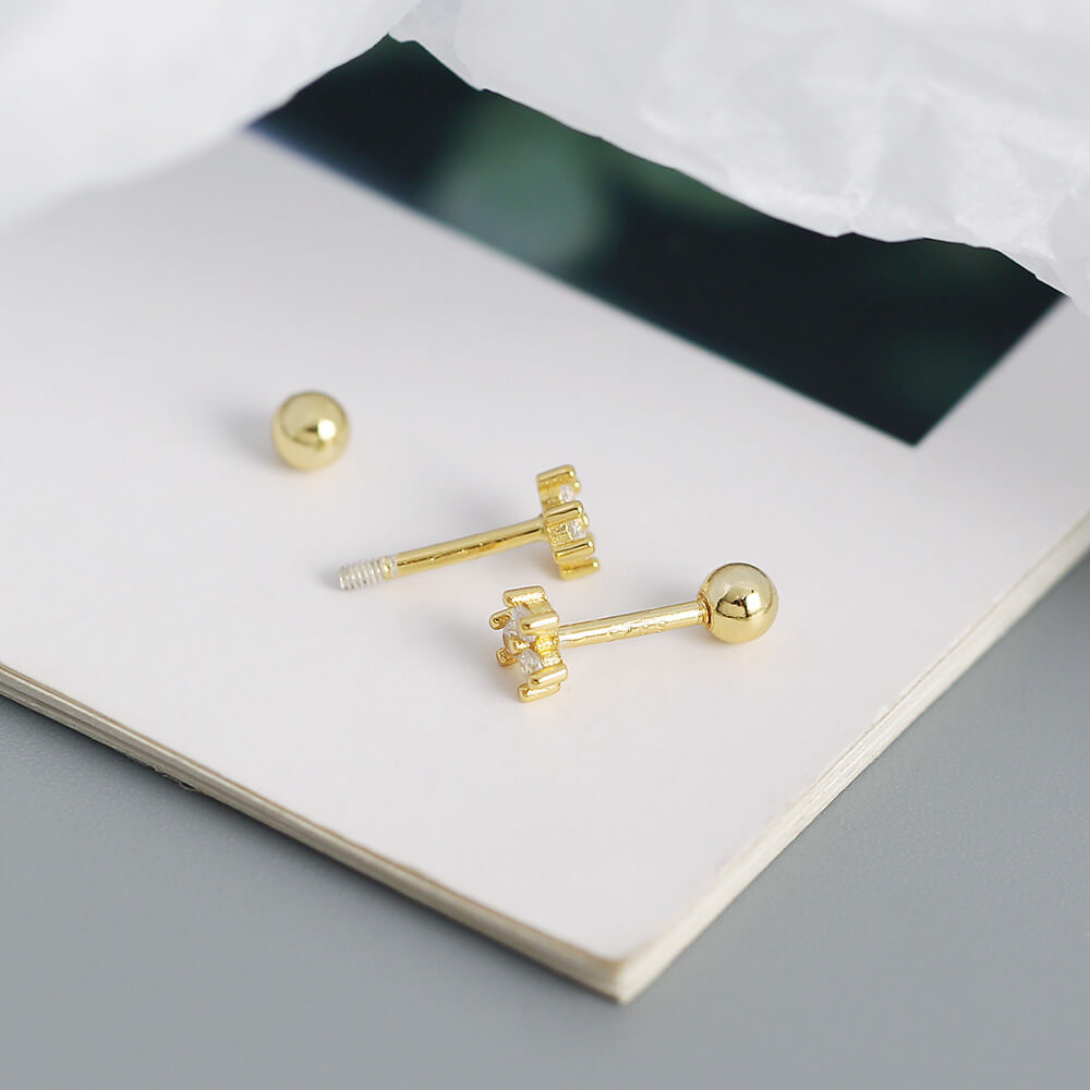European and American S925 Silver INS Floral Diamond Mini Screw Ear Studs Ear Bone Earrings Sweet Jewelry - Image 5
