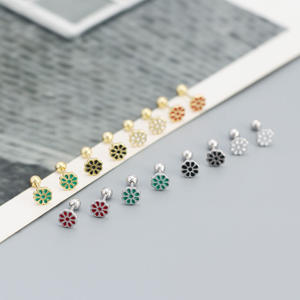 Korean Floral 925 Silver Earrings Colorful Droplet Floral Earrings Unique Design Ear Studs Women - Image 4