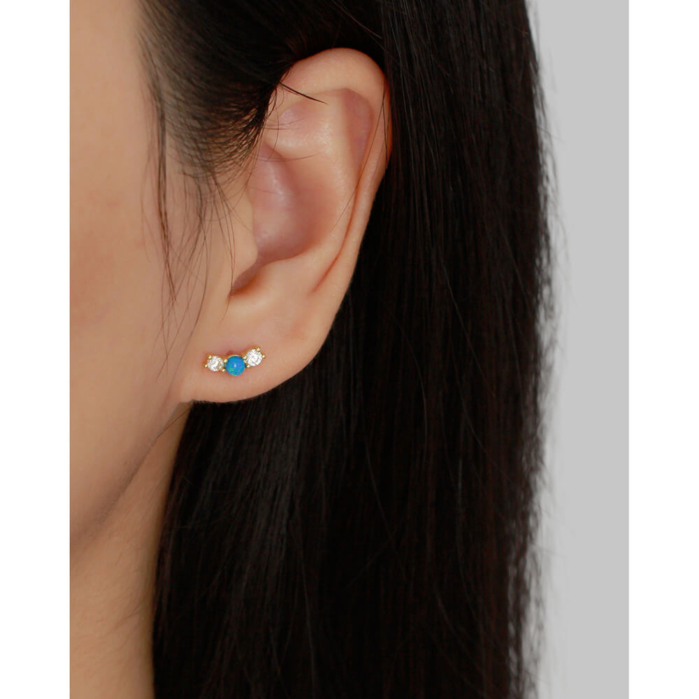 Elegant Opal Ear Studs S925 Silver Diamond Opal Ear Bone Cuffs Unique Threaded Earrings - Image 7