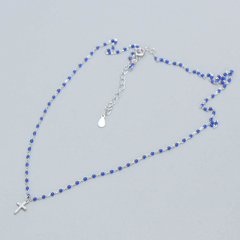 European Light Luxury S925 Silver INS Layered Cross Diamond Resin Design Collarbone Chain Necklace - Image 5