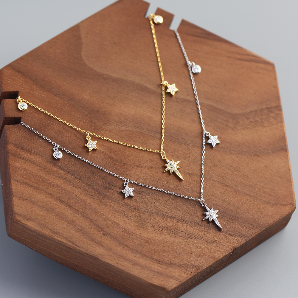 European S925 Silver Necklace INS Light Luxury Star Diamond Collarbone Chain Jewelry - Image 4