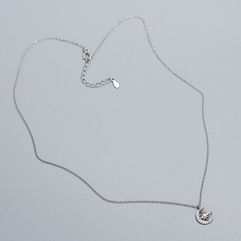 Star Moon Necklace S925 Silver INS Eight-Point Star Moon Diamond Collarbone Chain Personalized Versatile Jewelry - Image 4