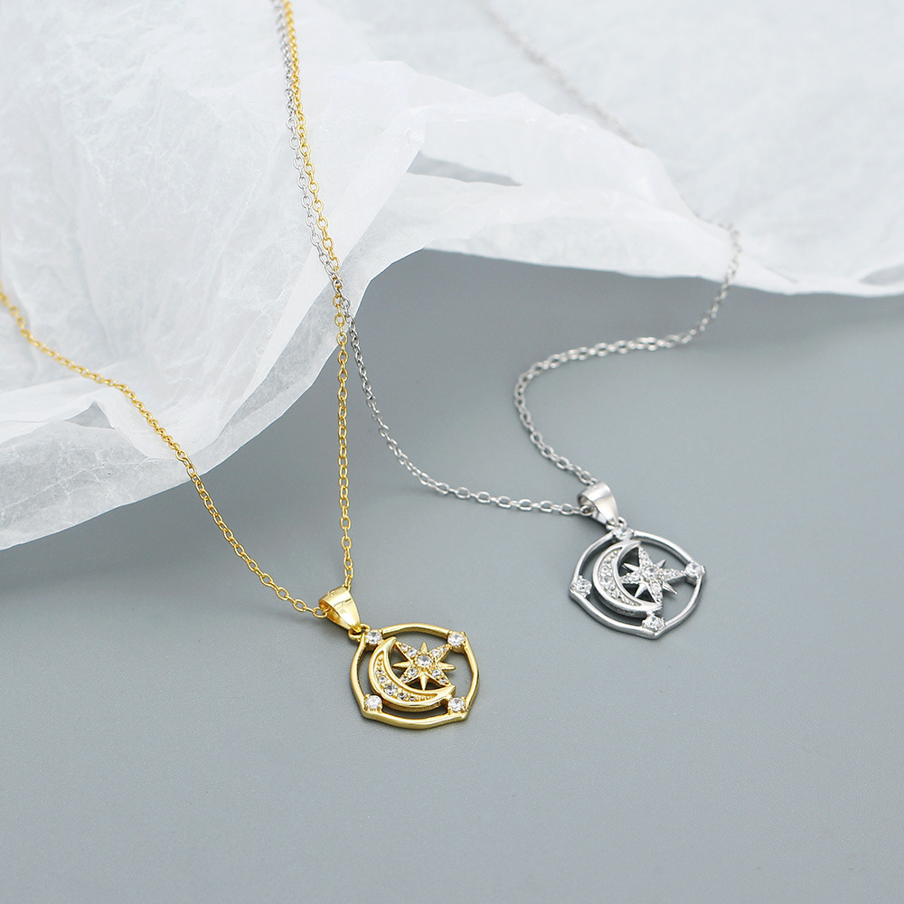 S925 Silver Moon Star Diamond Necklace Women Eight-Point Star Collarbone Chain Niche Design Fine Chain - Image 4