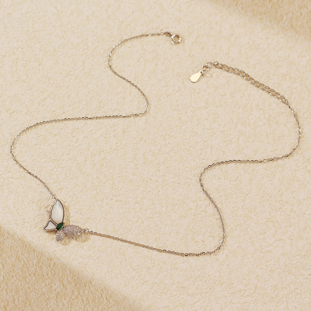 Luxury Necklace S925 Silver INS White Mother-of-Pearl Butterfly Collarbone Chain Niche High-End Jewelry for Women - Image 4