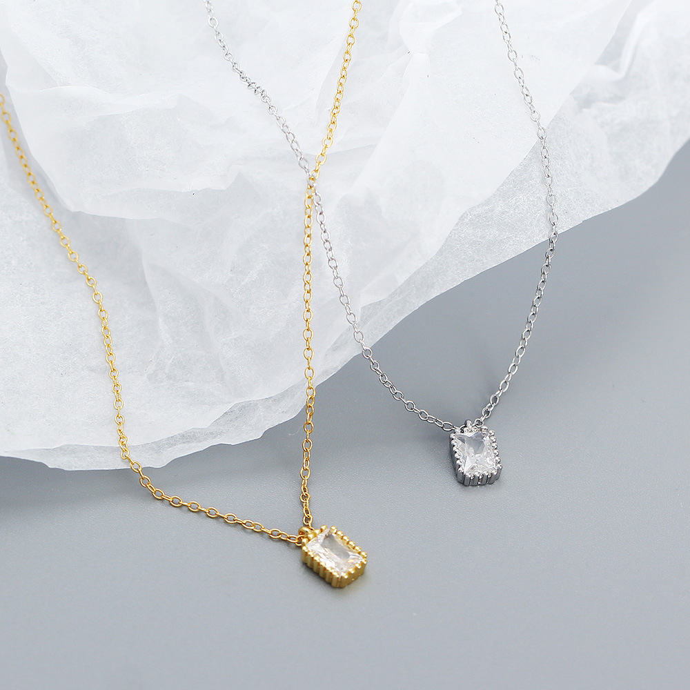 Exquisite Necklace S925 Silver INS Rectangular Zircon Vintage Collarbone Chain Personalized Versatile Jewelry - Image 4