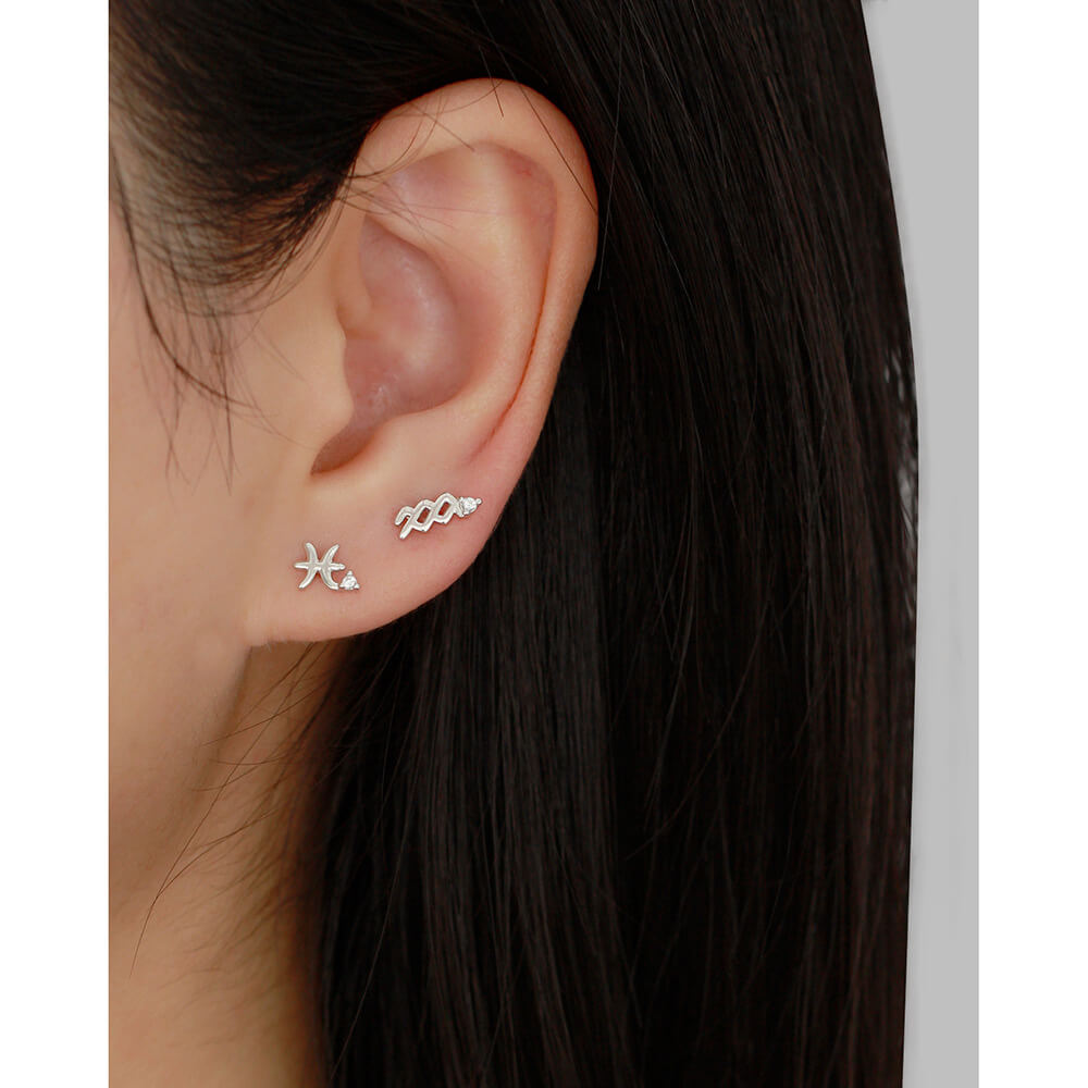European and American Piercing Ear Studs S925 Silver Zodiac Flat Ear Cuffs Symbol Pattern Earrings - Image 3