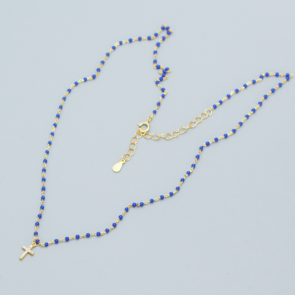 European Light Luxury S925 Silver INS Layered Cross Diamond Resin Design Collarbone Chain Necklace - Image 6
