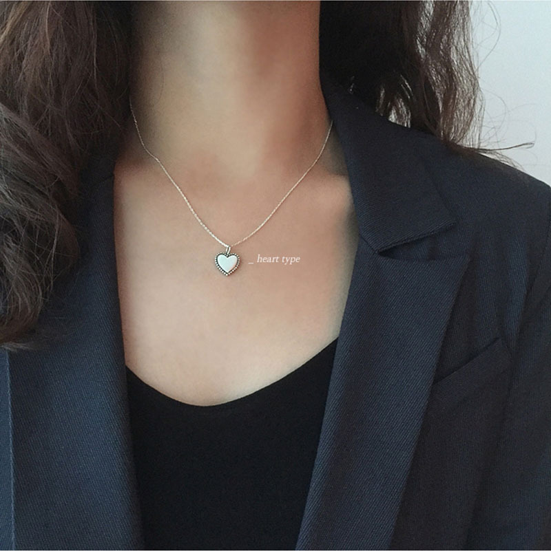 New Simple Vintage Necklace S925 Silver Cross Round Pendant Square Heart Silver Pendant Collarbone Chain - Image 15