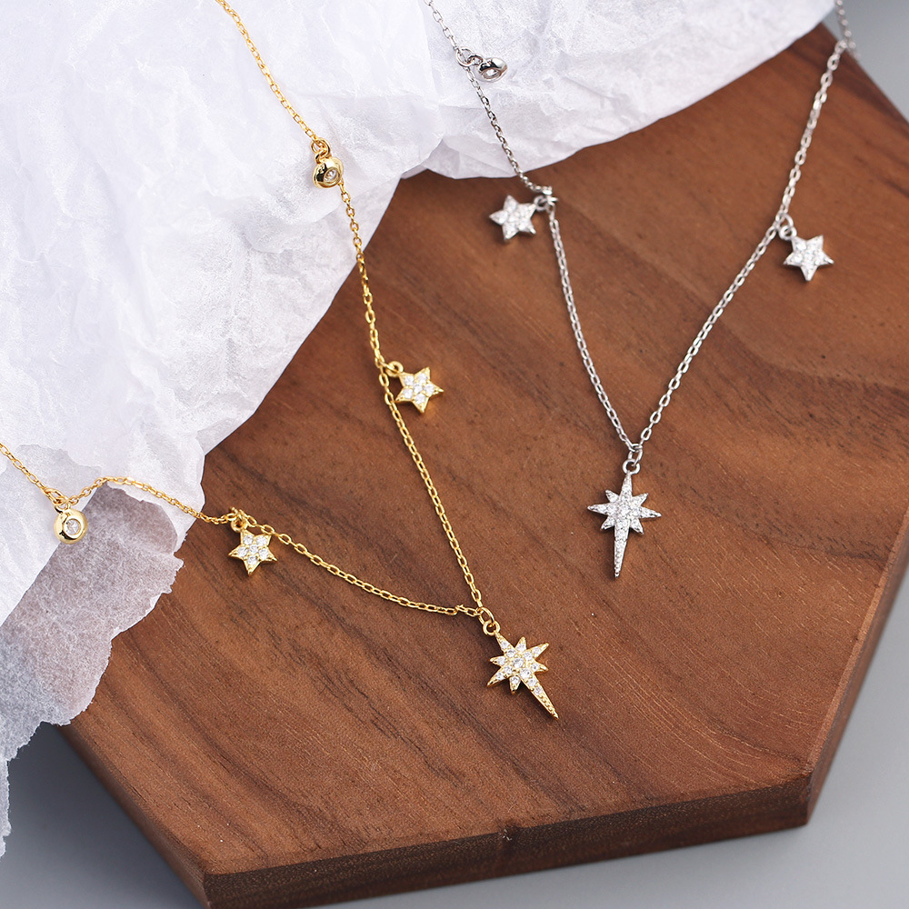 European S925 Silver Necklace INS Light Luxury Star Diamond Collarbone Chain Jewelry - Image 5