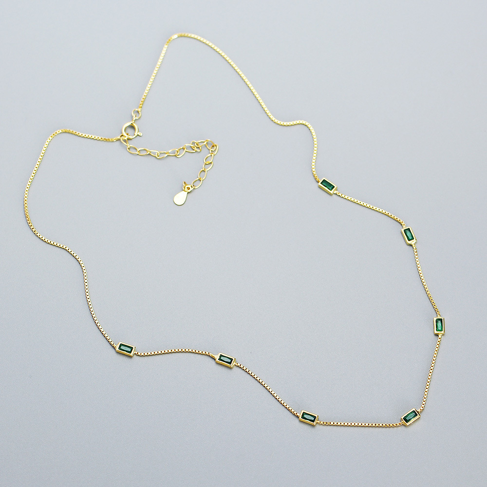 Sparkling Small Green Gemstone Diamond 925 Silver Collarbone Chain Daily Simple Exquisite Layered Necklace for Women - Image 5