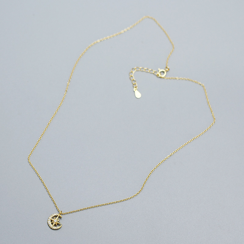 Star Moon Necklace S925 Silver INS Eight-Point Star Moon Diamond Collarbone Chain Personalized Versatile Jewelry - Image 5