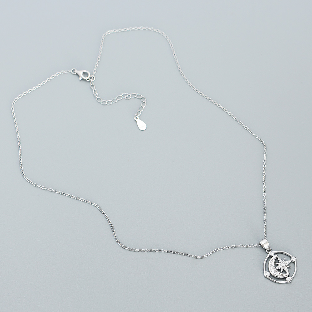 S925 Silver Moon Star Diamond Necklace Women Eight-Point Star Collarbone Chain Niche Design Fine Chain - Image 5