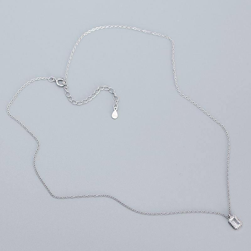 Exquisite Necklace S925 Silver INS Rectangular Zircon Vintage Collarbone Chain Personalized Versatile Jewelry - Image 5