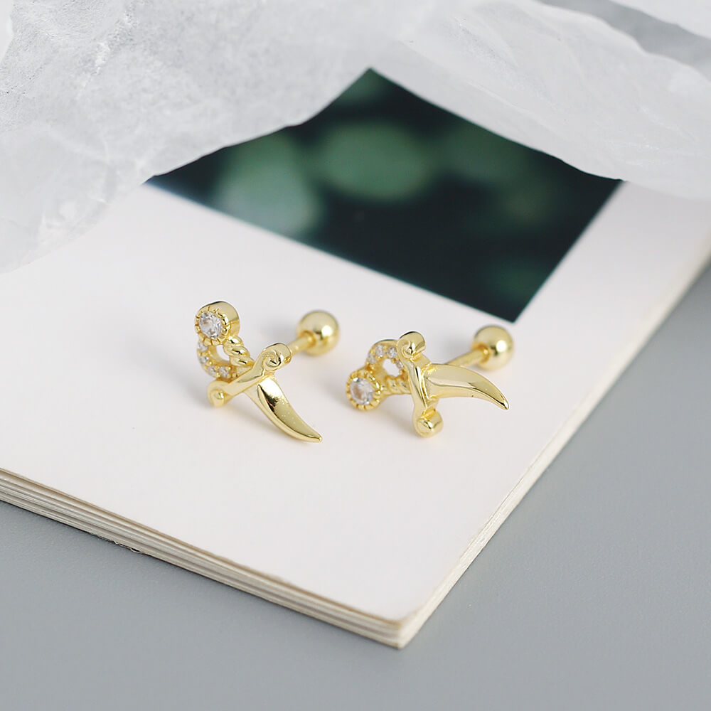 European Vintage Ear Studs S925 Silver INS Small Dagger Diamond Piercing Screw Ear Studs Ear Bone Earrings for Women - Image 7