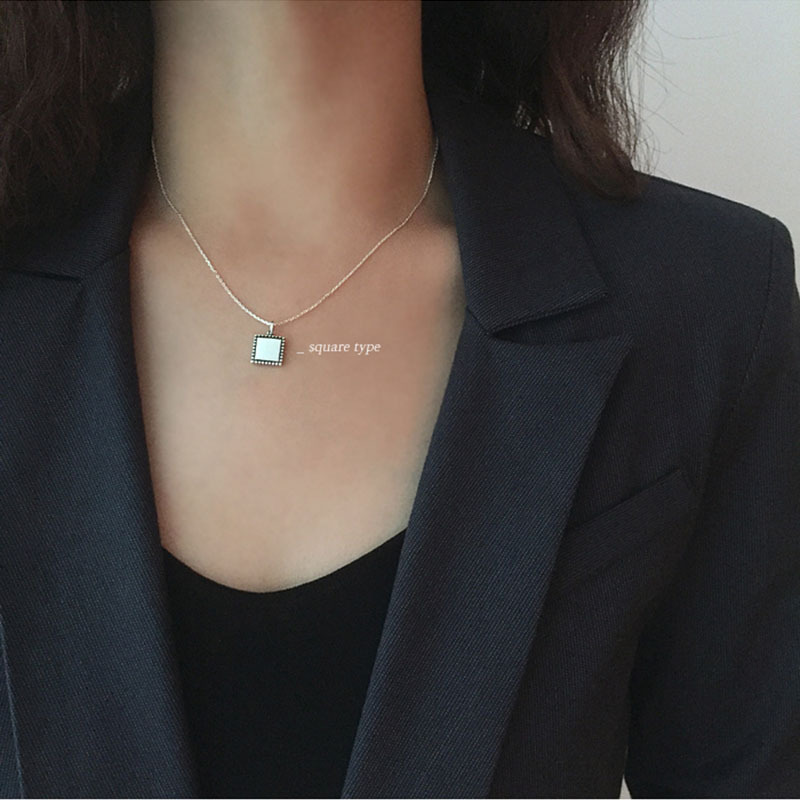 New Simple Vintage Necklace S925 Silver Cross Round Pendant Square Heart Silver Pendant Collarbone Chain - Image 14