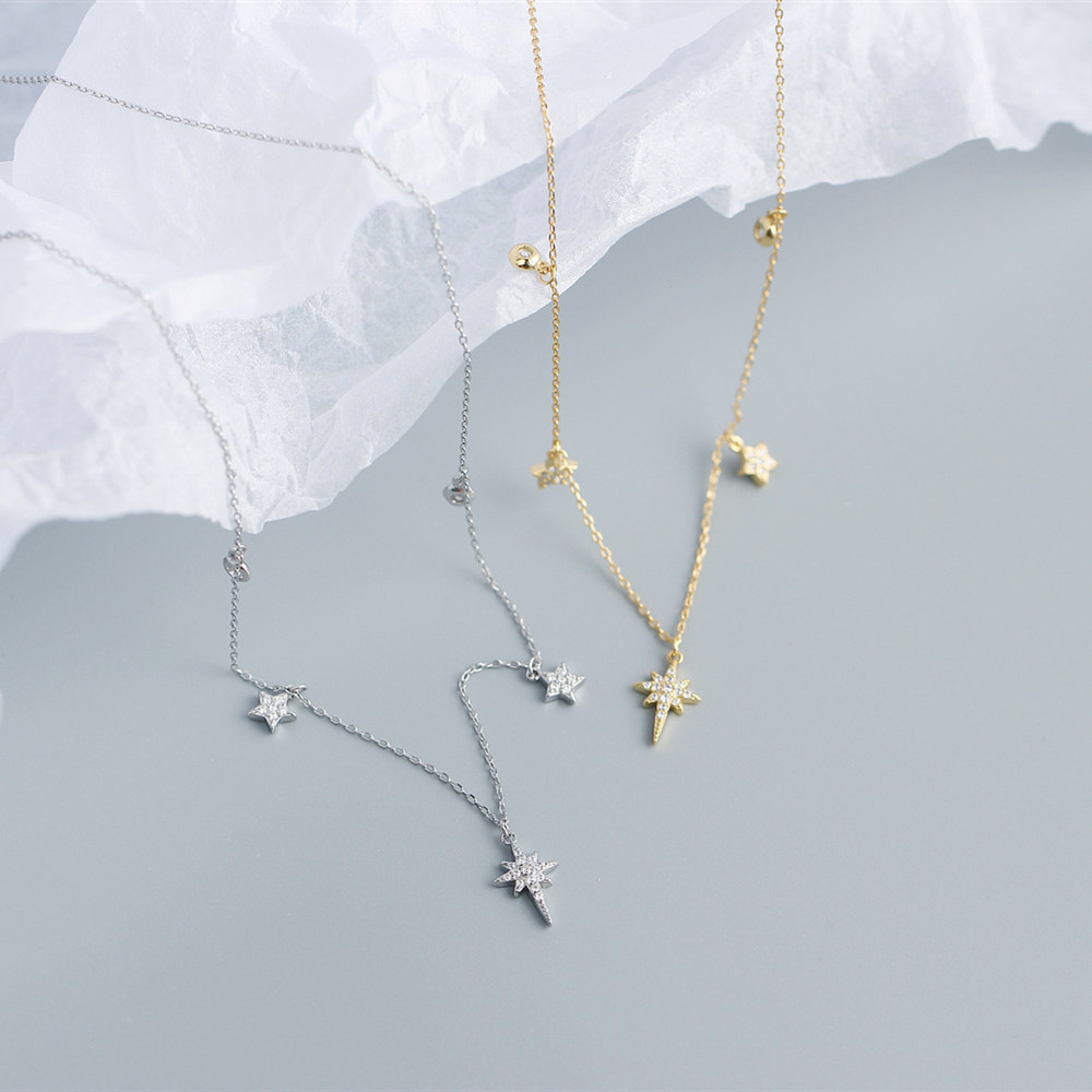 European S925 Silver Necklace INS Light Luxury Star Diamond Collarbone Chain Jewelry - Image 6