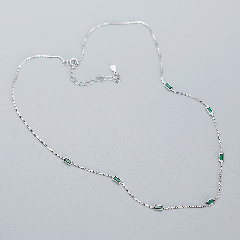 Sparkling Small Green Gemstone Diamond 925 Silver Collarbone Chain Daily Simple Exquisite Layered Necklace for Women - Image 6