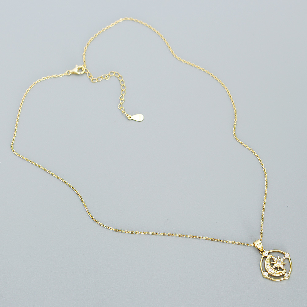 S925 Silver Moon Star Diamond Necklace Women Eight-Point Star Collarbone Chain Niche Design Fine Chain - Image 6