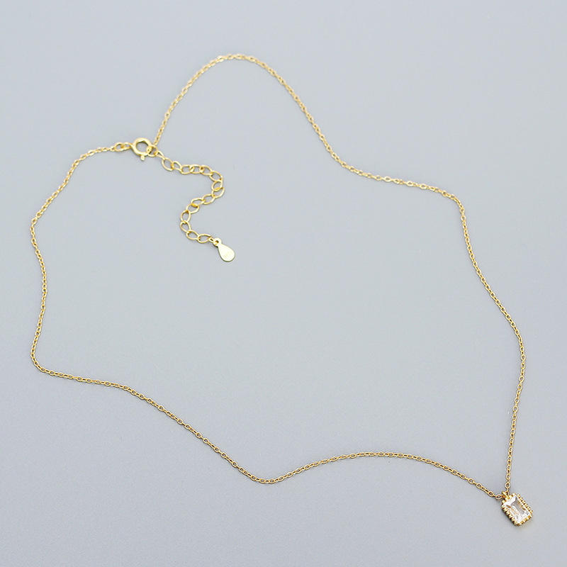 Exquisite Necklace S925 Silver INS Rectangular Zircon Vintage Collarbone Chain Personalized Versatile Jewelry - Image 6
