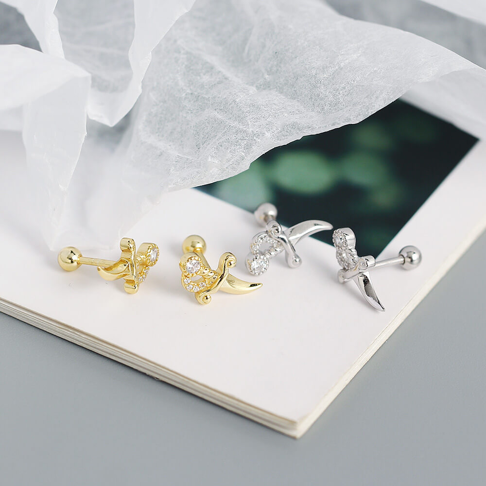 European Vintage Ear Studs S925 Silver INS Small Dagger Diamond Piercing Screw Ear Studs Ear Bone Earrings for Women - Image 8